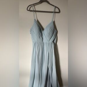 Sleeveless Dusty Blue Chiffon Maxi Dress